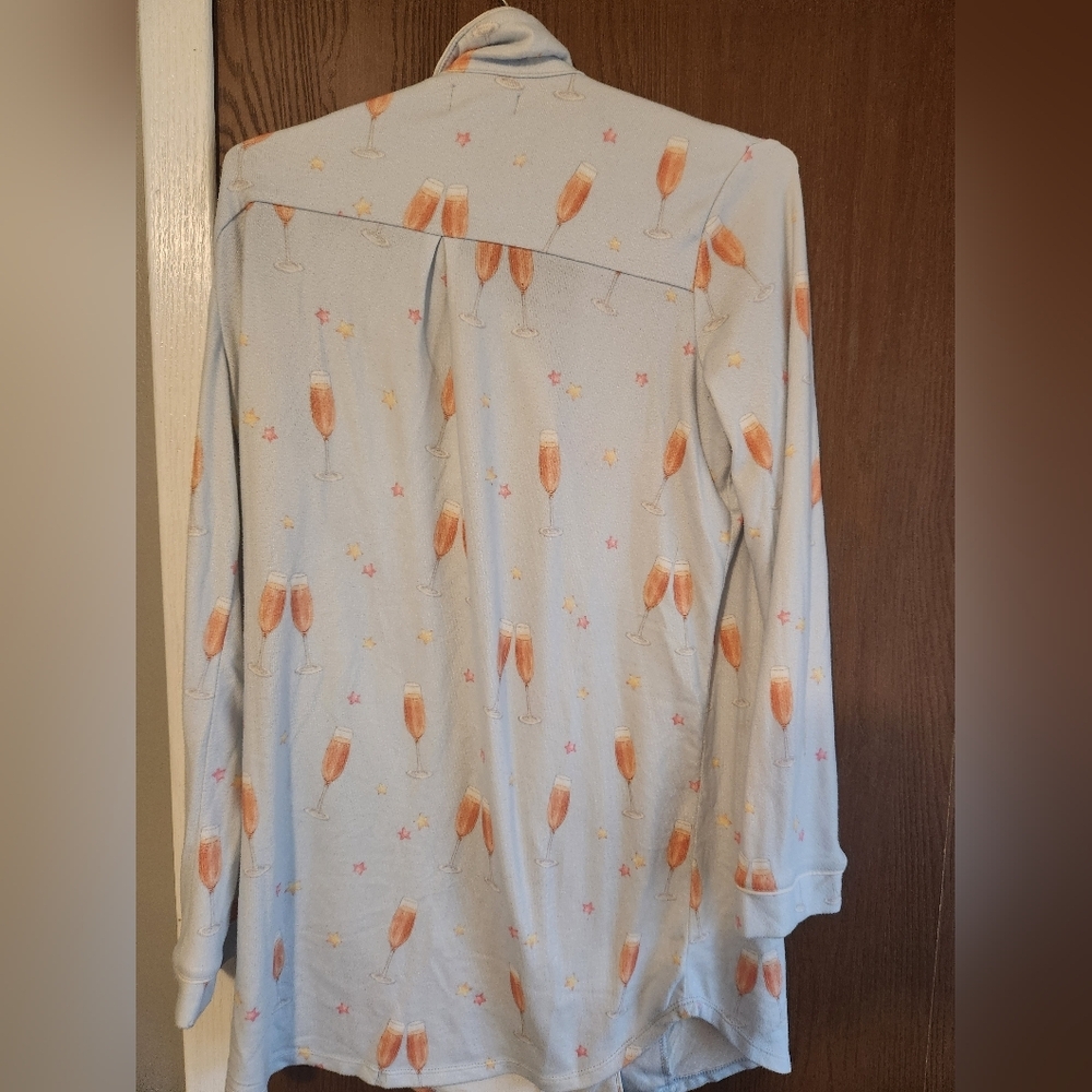 R.J. Salvage Light Blue Pajama Top with Champagne Print - Picture 3 of 4